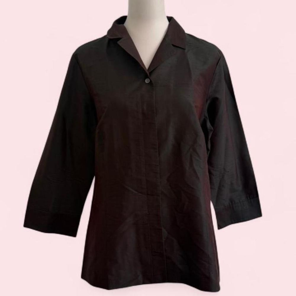 Alfani 100% Silk Brown Button-Up Blouse —‎ Size M